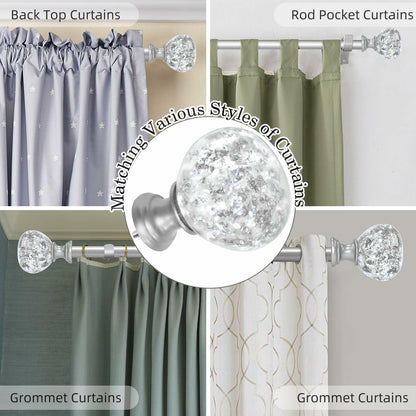 Silver Double Curtain Rod for Windows 28 to 48 Inch: Double Window Treatment Curtain Rod Heavy Duty Adjustable from28 to 48 Inch - Silver Foil Resin Finials and Double Curtain Rod