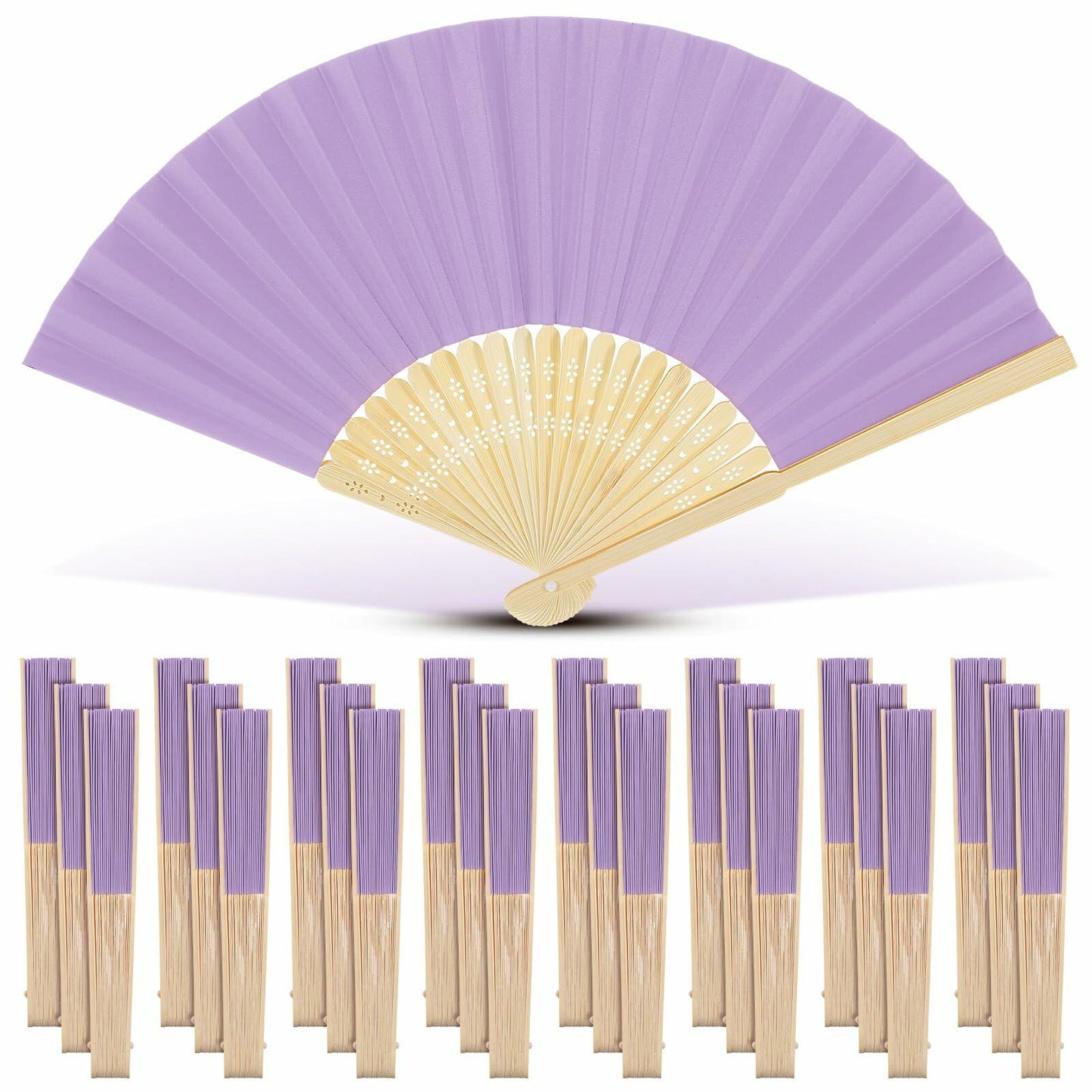 Yinkin 24 Pack Folding Fans Bamboo Handheld Folded Craft Hand Japanese Chinese Fans for Weddings Bridal Dancing Church DIY Decoration Women Kids Gift Party Favors (Light Purple)