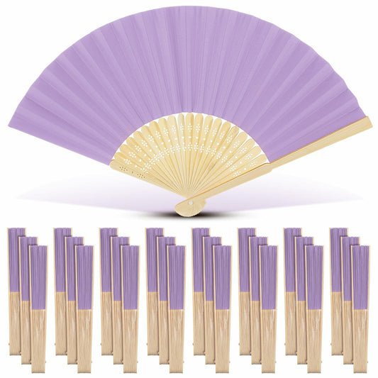 Yinkin 24 Pack Folding Fans Bamboo Handheld Folded Craft Hand Japanese Chinese Fans for Weddings Bridal Dancing Church DIY Decoration Women Kids Gift Party Favors (Light Purple)