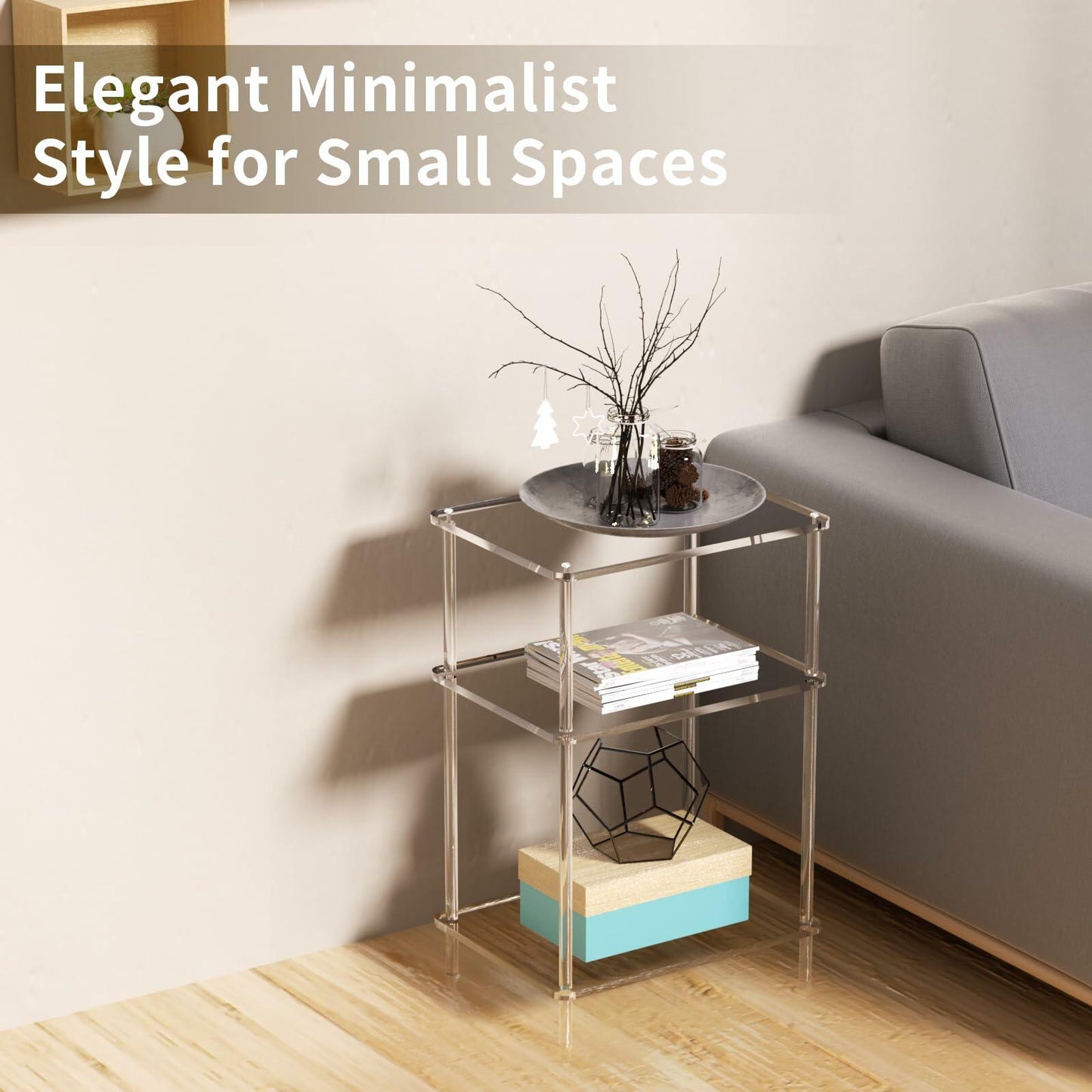 Giznzg Acrylic Side Tables with 3 Shelve,Bedside Table Clear Nightstand for Bedroom Modern End Table for Living Room, Sofa Table, Side Table 15.7" L x11.8 Wx 23.6" H