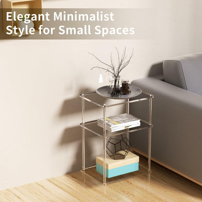 Giznzg Acrylic Side Tables with 3 Shelve,Bedside Table Clear Nightstand for Bedroom Modern End Table for Living Room, Sofa Table, Side Table 15.7" L x11.8 Wx 23.6" H