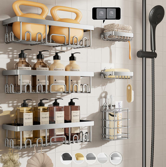 Veken Shower Caddy 6-Pack, Family Choice Award Winner, Large Wall Mounted Shower Rack, Bathroom Shelves Over Toilet, Organizer Storage Accessories with Soap Dish&Toothbrush Holder