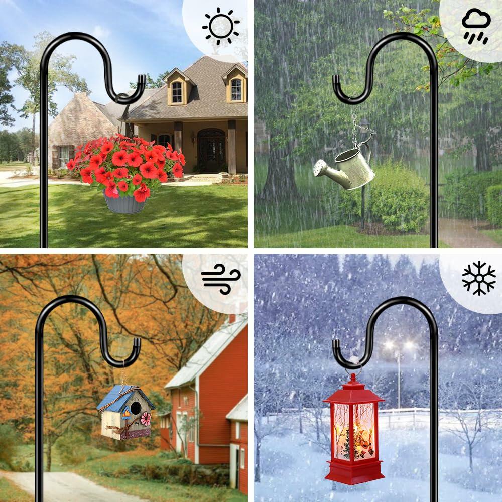 ANIDEER 72" Shepherds Hooks for Outdoor, Heavy Duty Bird Feeder Pole with 7 Base Prongs, Adjustable Garden Hanging Holder for Bird Feeders, Solar Light Lanterns, Garden Plant Hanger Stands, 2 Packs