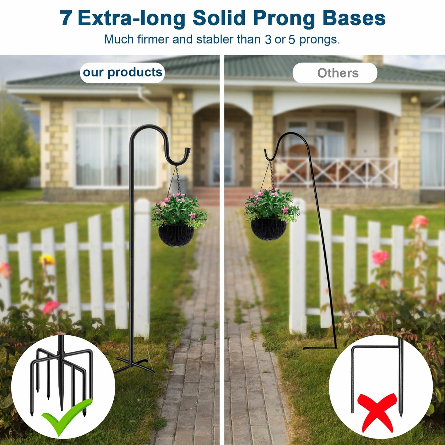 ANIDEER 72" Shepherds Hooks for Outdoor, Heavy Duty Bird Feeder Pole with 7 Base Prongs, Adjustable Garden Hanging Holder for Bird Feeders, Solar Light Lanterns, Garden Plant Hanger Stands, 2 Packs
