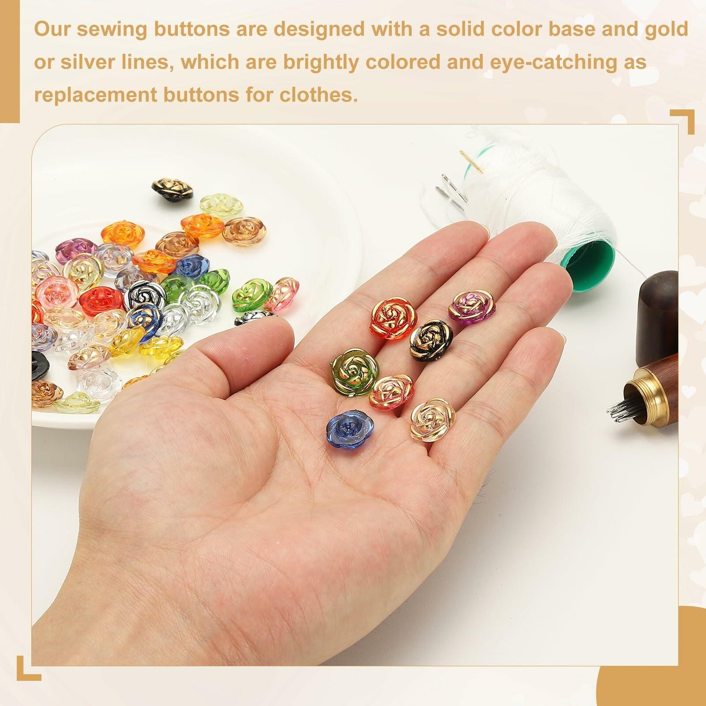 PATIKIL 30Pcs Rose Flower Buttons, 13mm 1/2" Acrylic Cute Buttons for Clothes Decorative Sewing Accessories for DIY Crafts Shirts Blouse Sweaters, Coffee/Gold