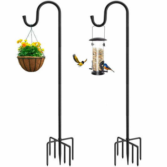 ANIDEER 72" Shepherds Hooks for Outdoor, Heavy Duty Bird Feeder Pole with 7 Base Prongs, Adjustable Garden Hanging Holder for Bird Feeders, Solar Light Lanterns, Garden Plant Hanger Stands, 2 Packs