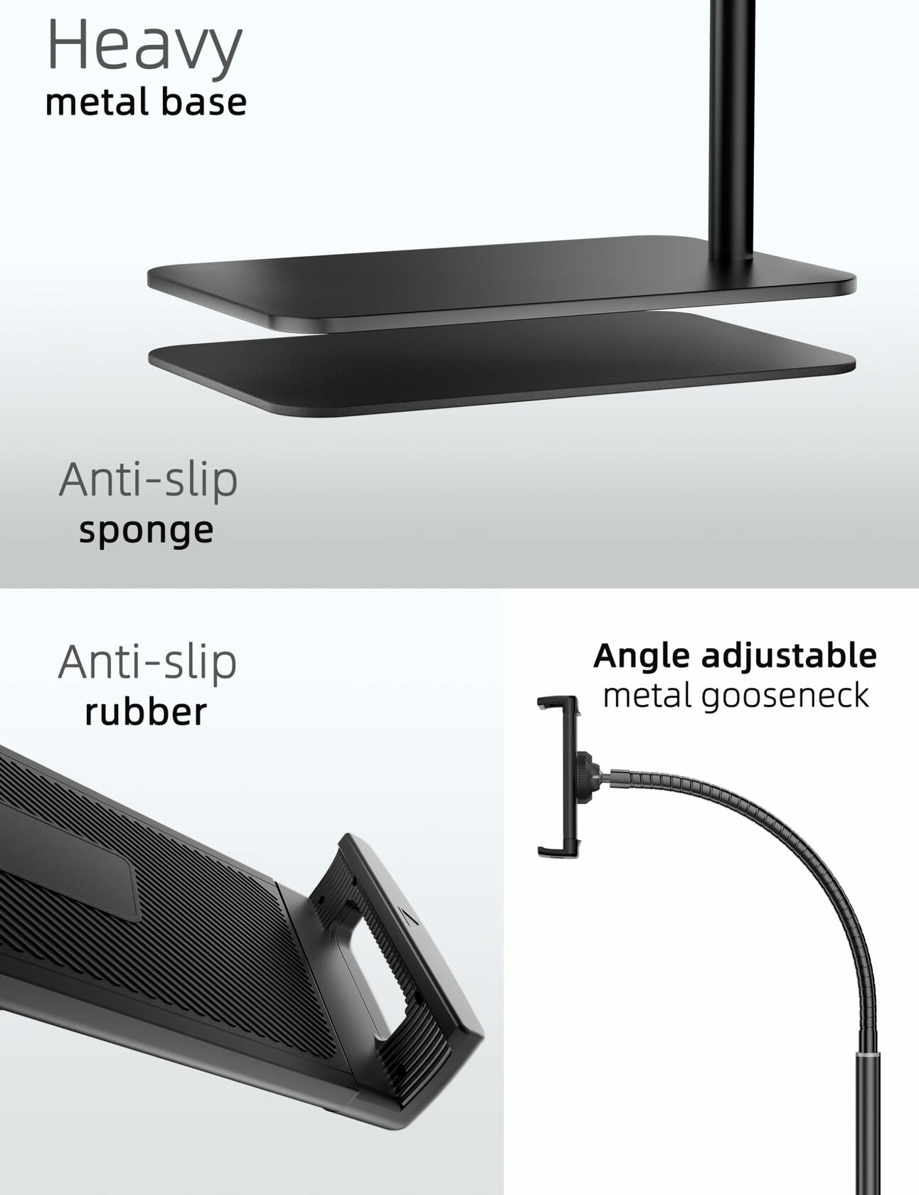 LanPavilion iPad Stand, Adjustable Tablet Floor Stand Metal Tablet Holder with Flexible Gooseneck, Compatible with iPad, Kindle, and Cell Phones (4.7''-13''), Ideal for Hands-Free Use