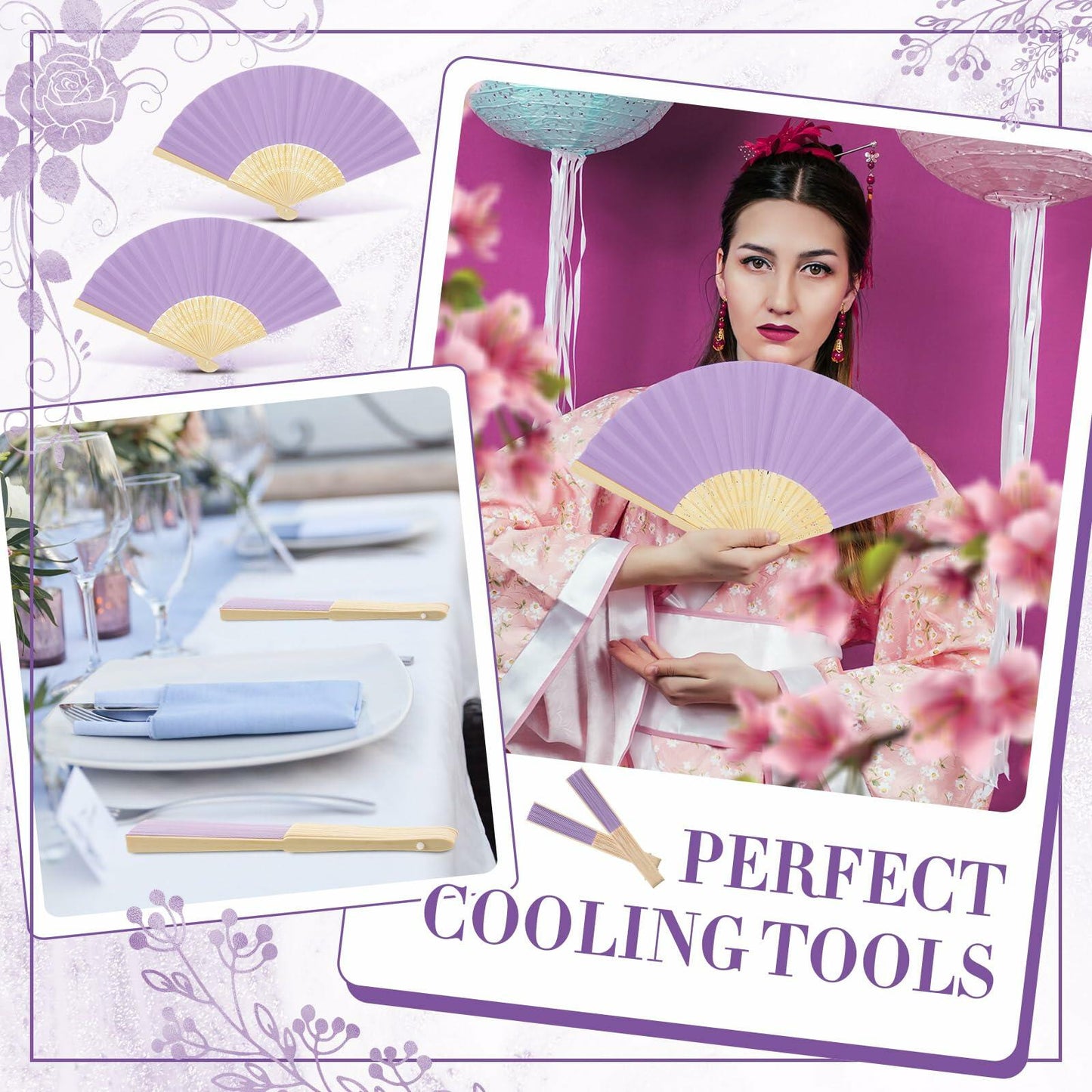 Yinkin 24 Pack Folding Fans Bamboo Handheld Folded Craft Hand Japanese Chinese Fans for Weddings Bridal Dancing Church DIY Decoration Women Kids Gift Party Favors (Light Purple)
