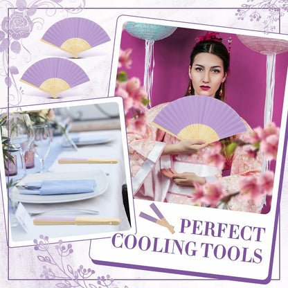 Yinkin 24 Pack Folding Fans Bamboo Handheld Folded Craft Hand Japanese Chinese Fans for Weddings Bridal Dancing Church DIY Decoration Women Kids Gift Party Favors (Light Purple)