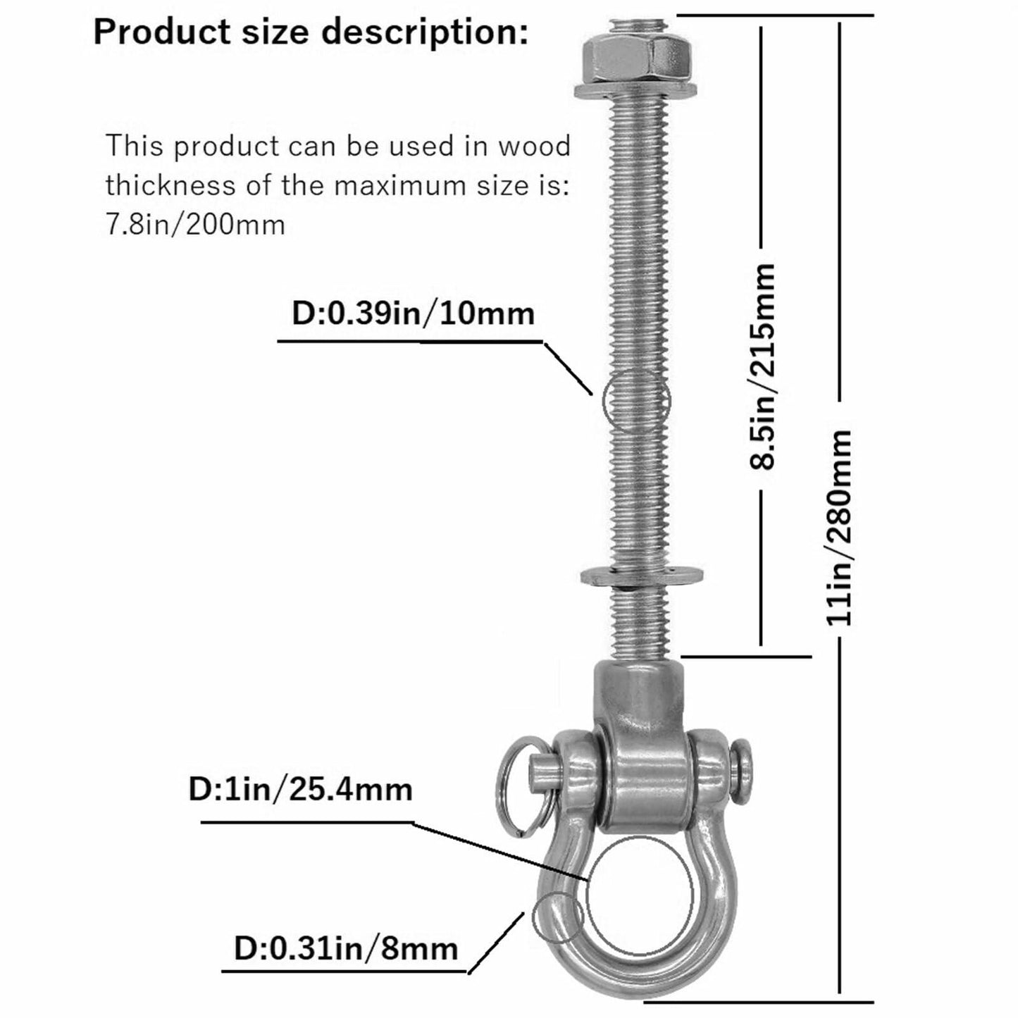 Dakzhou 4 Heavy Duty Bearing Swing Hanger Permanent Anti-Rust (10mm) 180° Swing, 1500 LB, Wood Beam sandbag Yoga Swing Hammock Chair