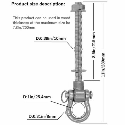 Dakzhou 4 Heavy Duty Bearing Swing Hanger Permanent Anti-Rust (10mm) 180° Swing, 1500 LB, Wood Beam sandbag Yoga Swing Hammock Chair
