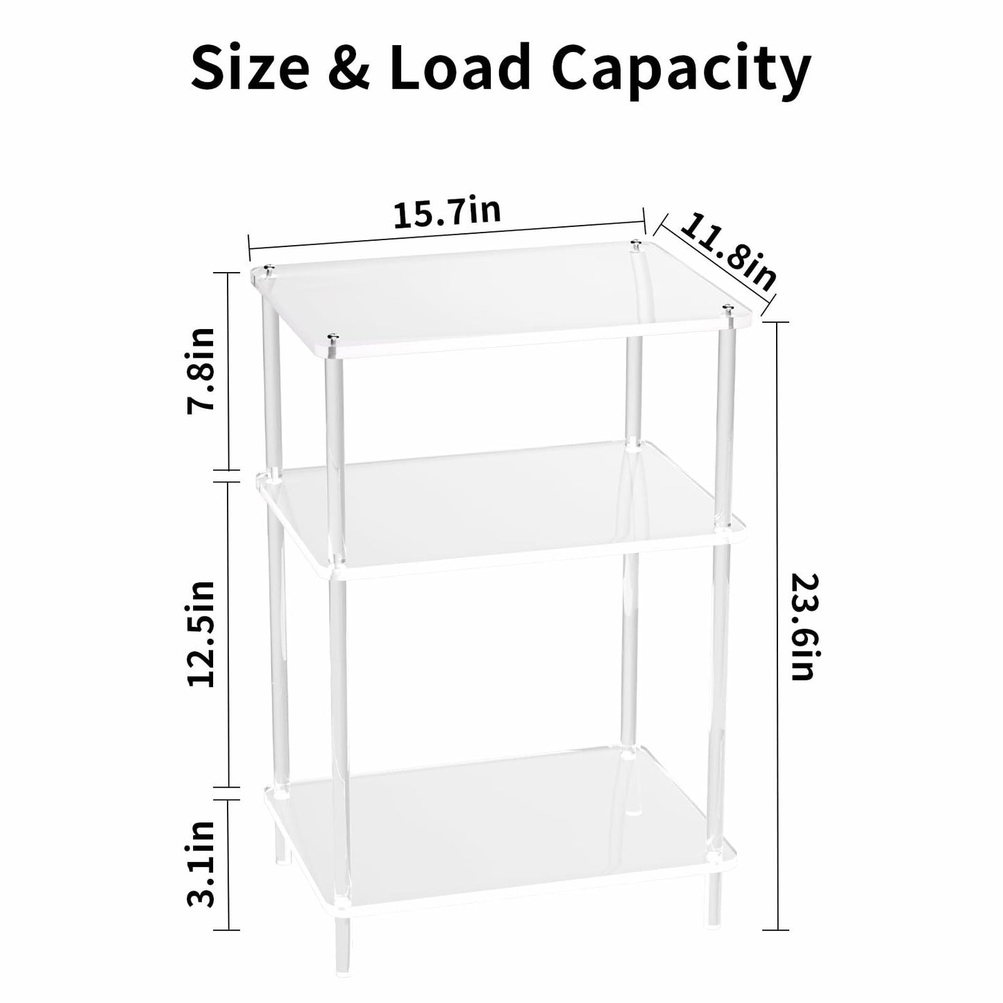 Giznzg Acrylic Side Tables with 3 Shelve,Bedside Table Clear Nightstand for Bedroom Modern End Table for Living Room, Sofa Table, Side Table 15.7" L x11.8 Wx 23.6" H