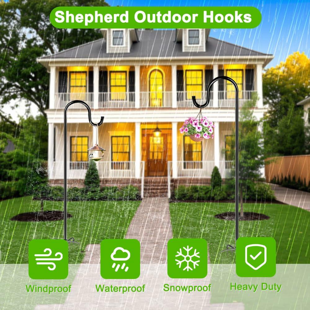 ANIDEER 72" Shepherds Hooks for Outdoor, Heavy Duty Bird Feeder Pole with 7 Base Prongs, Adjustable Garden Hanging Holder for Bird Feeders, Solar Light Lanterns, Garden Plant Hanger Stands, 2 Packs