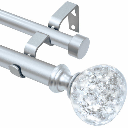 Silver Double Curtain Rod for Windows 28 to 48 Inch: Double Window Treatment Curtain Rod Heavy Duty Adjustable from28 to 48 Inch - Silver Foil Resin Finials and Double Curtain Rod
