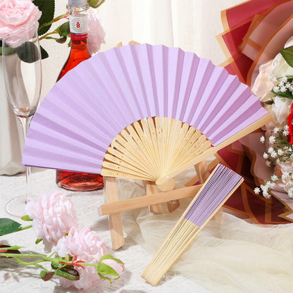 Yinkin 24 Pack Folding Fans Bamboo Handheld Folded Craft Hand Japanese Chinese Fans for Weddings Bridal Dancing Church DIY Decoration Women Kids Gift Party Favors (Light Purple)
