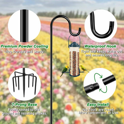 ANIDEER 72" Shepherds Hooks for Outdoor, Heavy Duty Bird Feeder Pole with 7 Base Prongs, Adjustable Garden Hanging Holder for Bird Feeders, Solar Light Lanterns, Garden Plant Hanger Stands, 2 Packs
