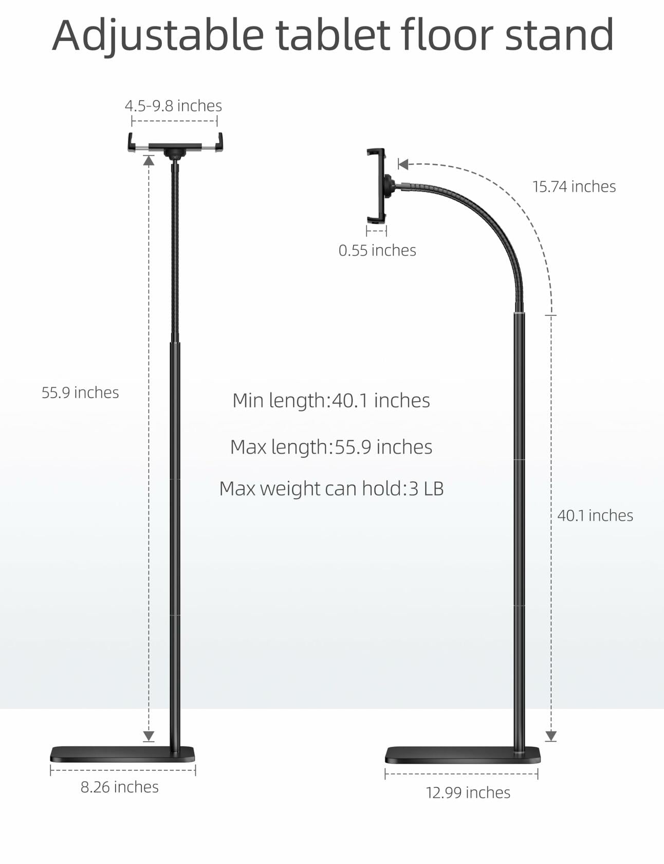 LanPavilion iPad Stand, Adjustable Tablet Floor Stand Metal Tablet Holder with Flexible Gooseneck, Compatible with iPad, Kindle, and Cell Phones (4.7''-13''), Ideal for Hands-Free Use