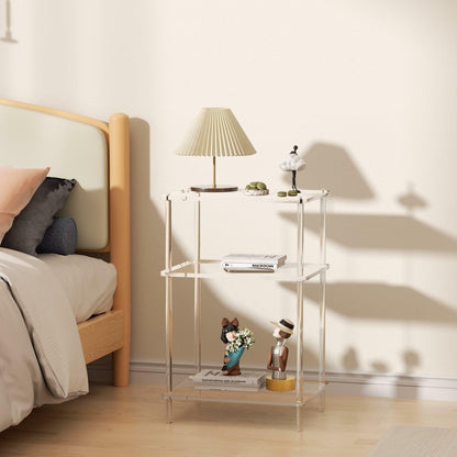 Giznzg Acrylic Side Tables with 3 Shelve,Bedside Table Clear Nightstand for Bedroom Modern End Table for Living Room, Sofa Table, Side Table 15.7" L x11.8 Wx 23.6" H