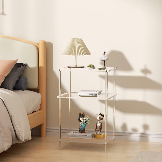 Giznzg Acrylic Side Tables with 3 Shelve,Bedside Table Clear Nightstand for Bedroom Modern End Table for Living Room, Sofa Table, Side Table 15.7" L x11.8 Wx 23.6" H