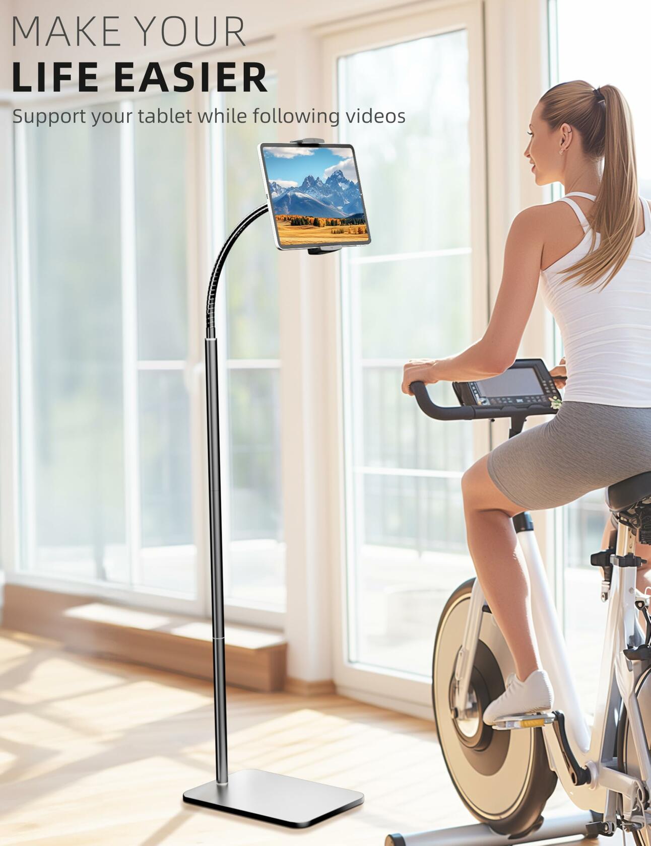 LanPavilion iPad Stand, Adjustable Tablet Floor Stand Metal Tablet Holder with Flexible Gooseneck, Compatible with iPad, Kindle, and Cell Phones (4.7''-13''), Ideal for Hands-Free Use
