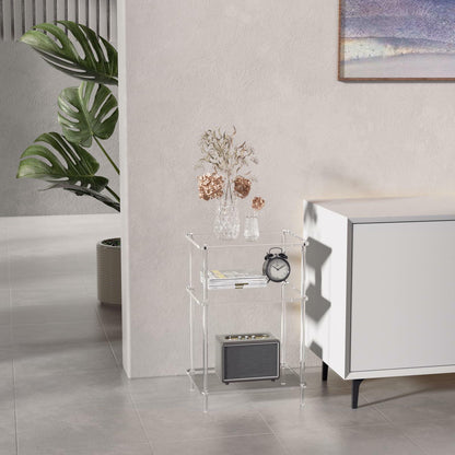Giznzg Acrylic Side Tables with 3 Shelve,Bedside Table Clear Nightstand for Bedroom Modern End Table for Living Room, Sofa Table, Side Table 15.7" L x11.8 Wx 23.6" H