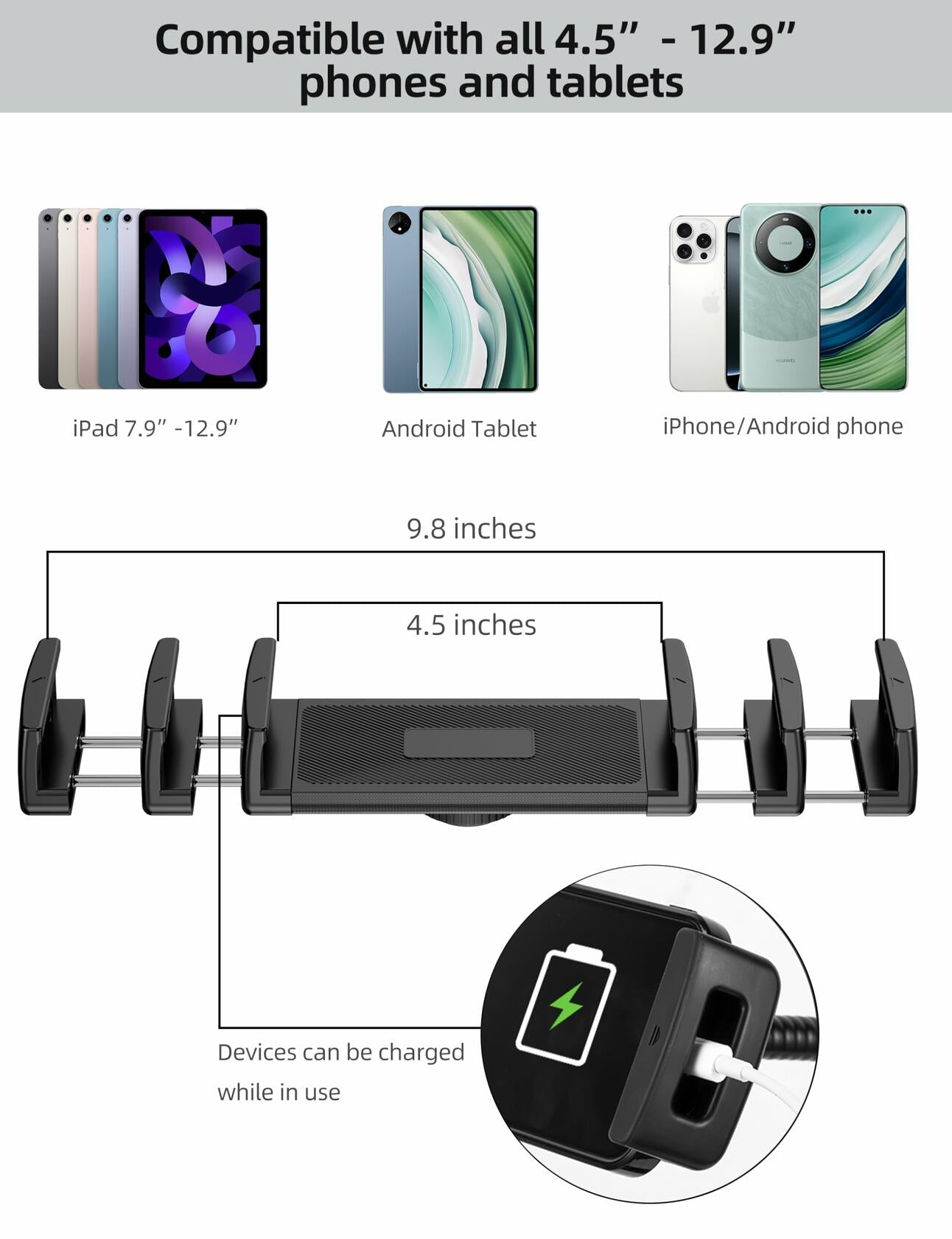 LanPavilion iPad Stand, Adjustable Tablet Floor Stand Metal Tablet Holder with Flexible Gooseneck, Compatible with iPad, Kindle, and Cell Phones (4.7''-13''), Ideal for Hands-Free Use