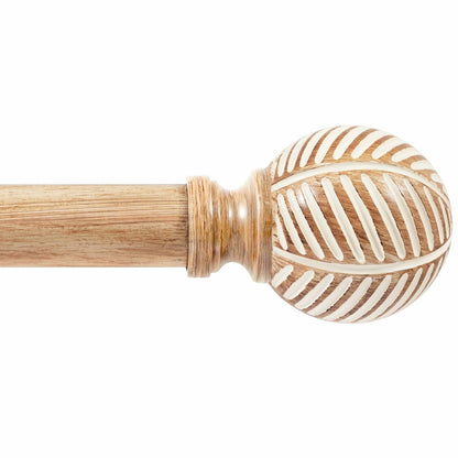 Zeerobee Wood Curtain Rods for Windows 66 to 120, 1 Inch Heavy Duty Drapery Rods with Imitation Wood Grain Leaf Pattern Finials, Indoor/Outdoor Modern Curtain Pole, 32"-120", Brown