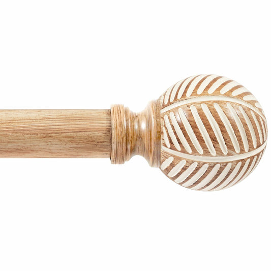 Zeerobee Wood Curtain Rods for Windows 66 to 120, 1 Inch Heavy Duty Drapery Rods with Imitation Wood Grain Leaf Pattern Finials, Indoor/Outdoor Modern Curtain Pole, 32"-120", Brown