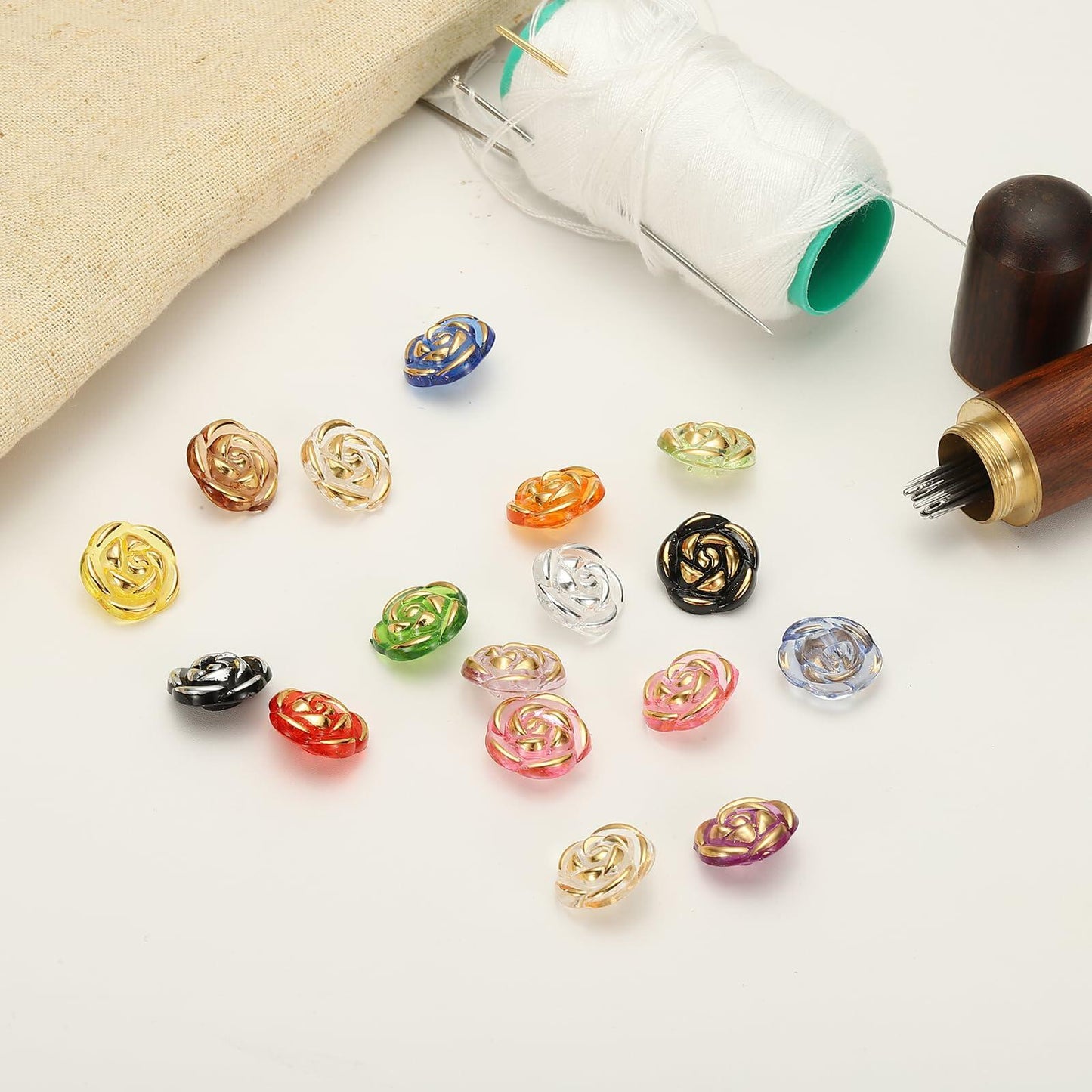 PATIKIL 30Pcs Rose Flower Buttons, 13mm 1/2" Acrylic Cute Buttons for Clothes Decorative Sewing Accessories for DIY Crafts Shirts Blouse Sweaters, Coffee/Gold