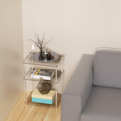 Giznzg Acrylic Side Tables with 3 Shelve,Bedside Table Clear Nightstand for Bedroom Modern End Table for Living Room, Sofa Table, Side Table 15.7" L x11.8 Wx 23.6" H