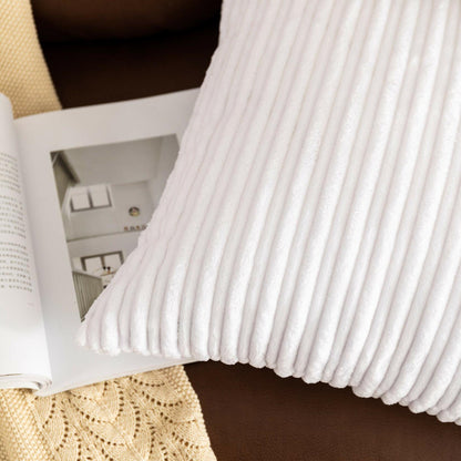 UGASA Corduroy Striped Soft Soild Decorative Square Throw Pillow Covers Set Cushion Cases Pillowcases for Sofa Bedroom, 2 Pcs, 24x24inch, Pure White