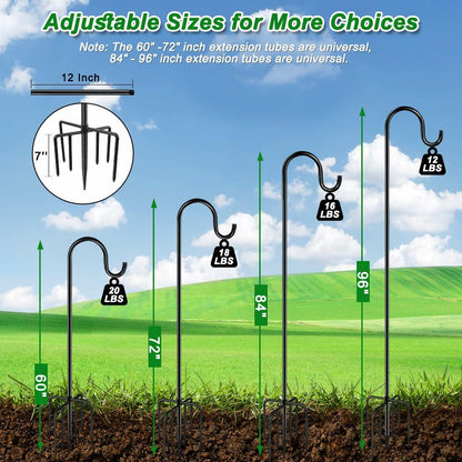 ANIDEER 72" Shepherds Hooks for Outdoor, Heavy Duty Bird Feeder Pole with 7 Base Prongs, Adjustable Garden Hanging Holder for Bird Feeders, Solar Light Lanterns, Garden Plant Hanger Stands, 2 Packs