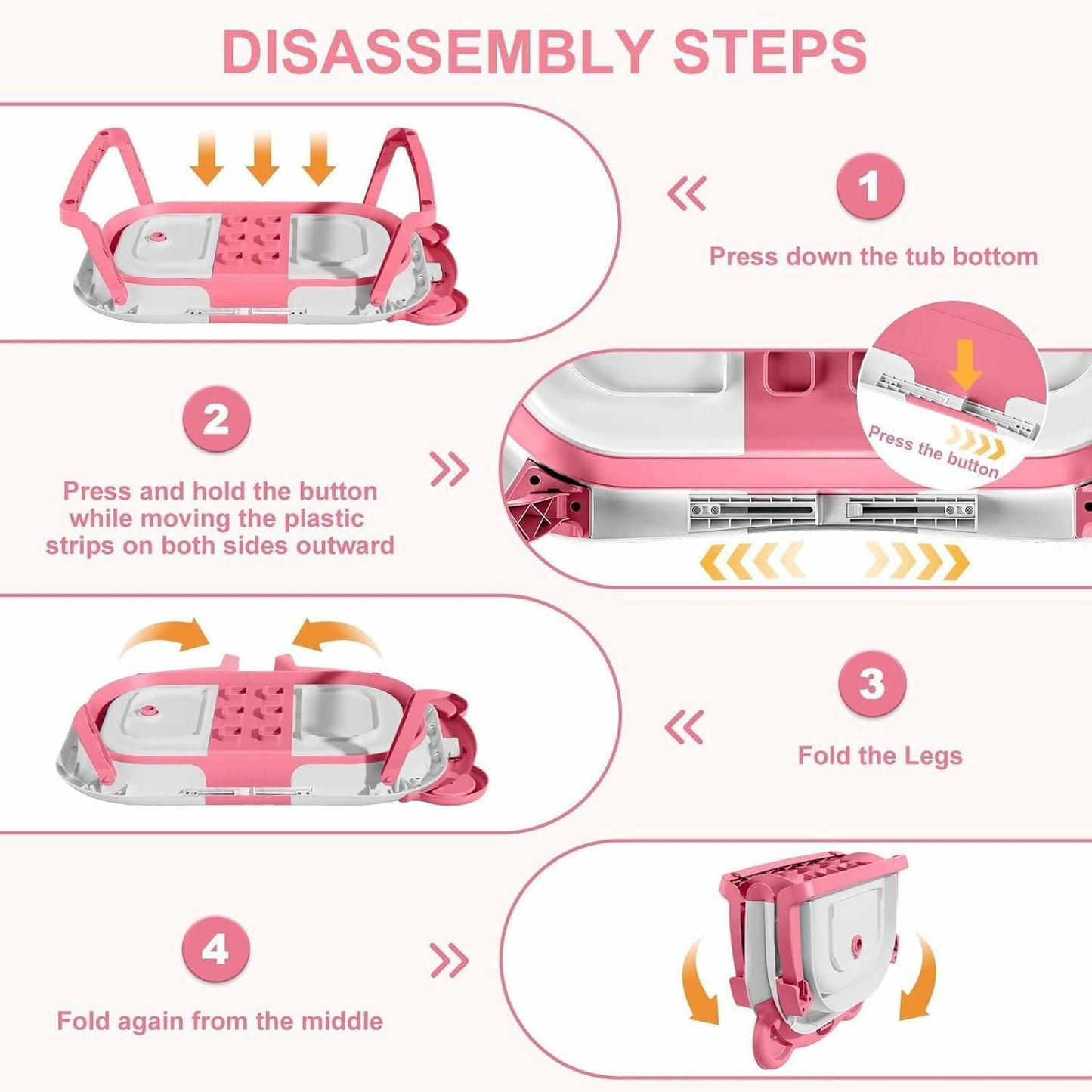TPN Collapsible Baby Bathtub, Baby Bath Tub with Soft Cushion & Real-Time Thermometer, Baby Bathtub Infant to Toddler Tub (0-36 Months), Portable Travel Baby Tubs for Newborns (Pink)