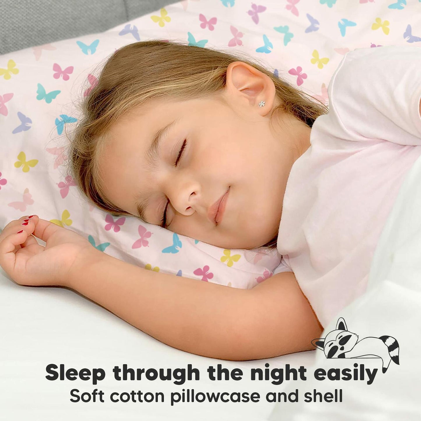 Toddler Pillow with Pillowcase - 13x18 My Little Dreamy Kids Travel Bed Pillows for Sleeping, Organic Cotton Small Pillowcase, Soft & Breathable, Machine Washable, Toddlers 2-5 Years Old (Flutter)
