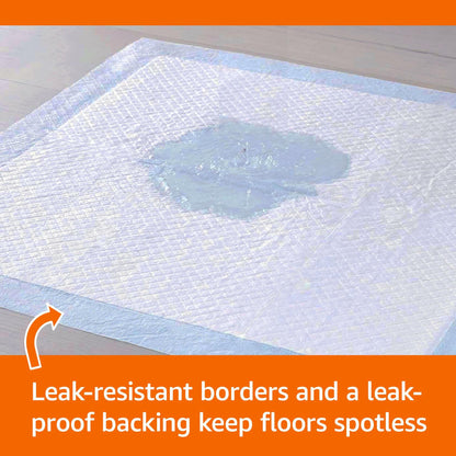 Amazon Basics Dog and Puppy Pee Pads, 5-Layer Leak-Proof Super Absorbent, Quick-Dry Surface, Potty Training, Regular (22x22"), 50 Count, Blue & White