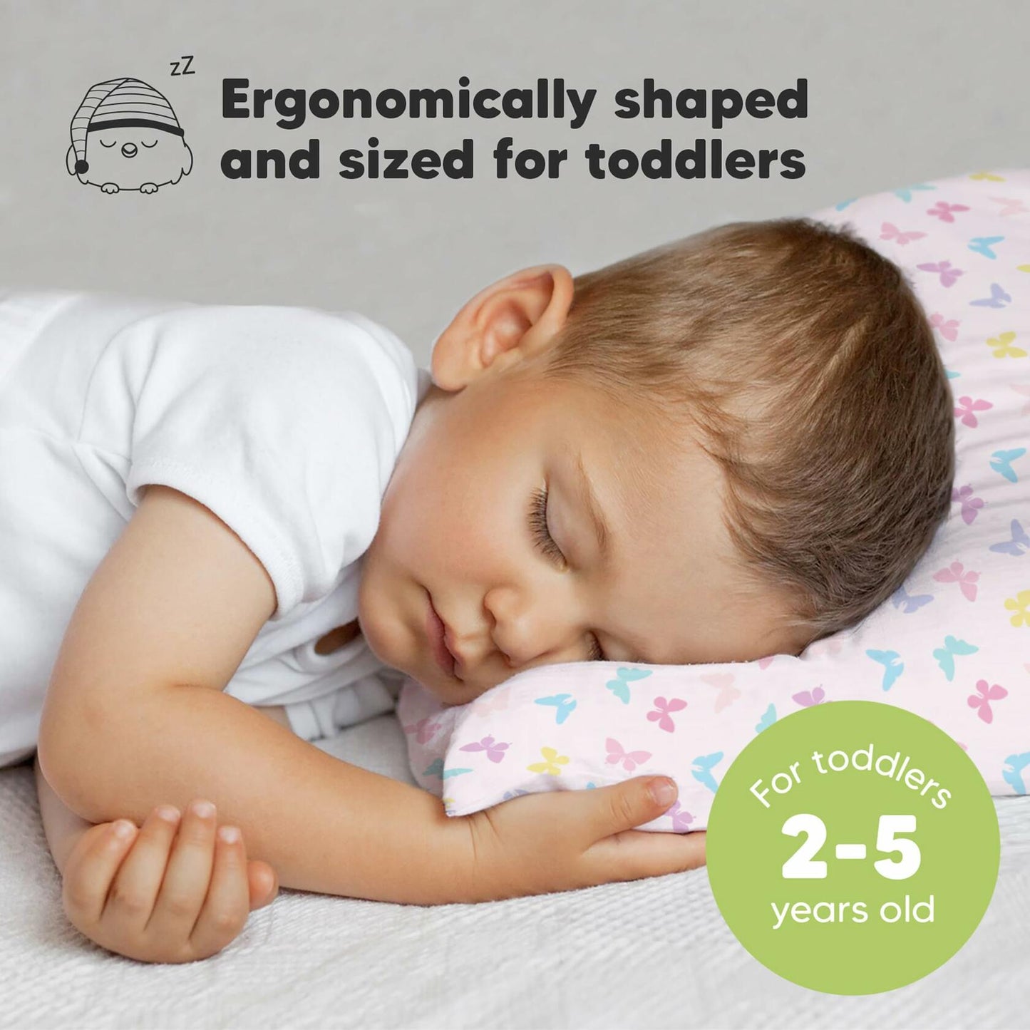 Toddler Pillow with Pillowcase - 13x18 My Little Dreamy Kids Travel Bed Pillows for Sleeping, Organic Cotton Small Pillowcase, Soft & Breathable, Machine Washable, Toddlers 2-5 Years Old (Flutter)