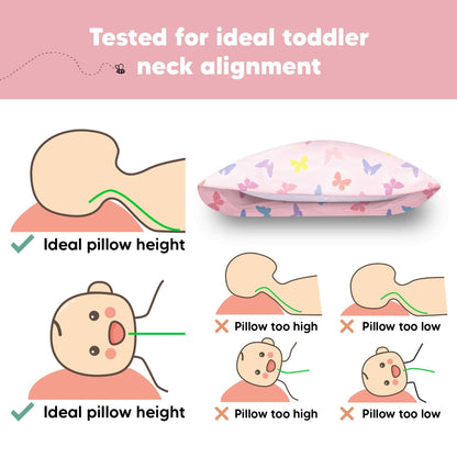 Toddler Pillow with Pillowcase - 13x18 My Little Dreamy Kids Travel Bed Pillows for Sleeping, Organic Cotton Small Pillowcase, Soft & Breathable, Machine Washable, Toddlers 2-5 Years Old (Flutter)