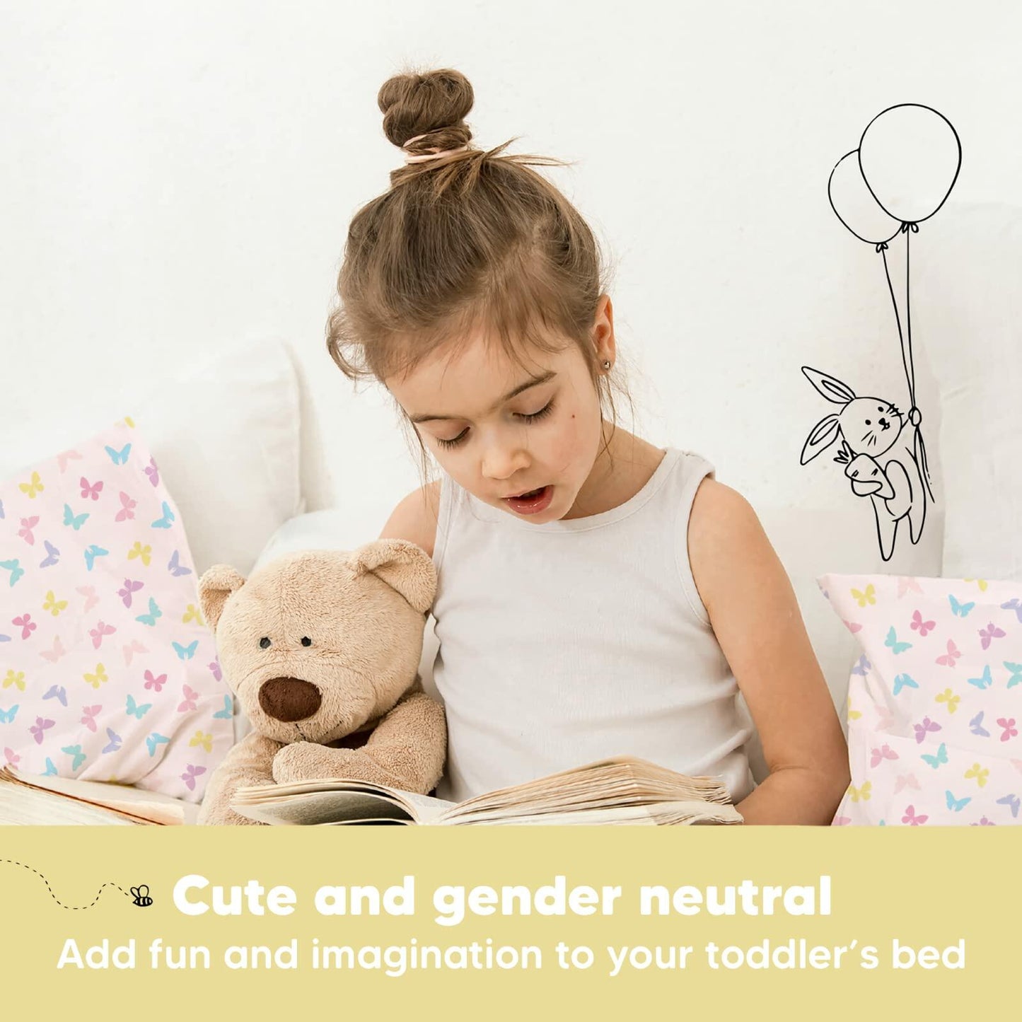 Toddler Pillow with Pillowcase - 13x18 My Little Dreamy Kids Travel Bed Pillows for Sleeping, Organic Cotton Small Pillowcase, Soft & Breathable, Machine Washable, Toddlers 2-5 Years Old (Flutter)
