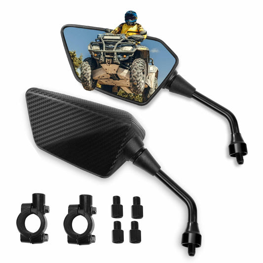 ATV Mirror, Side Rearview Mirrors for Bike Motorcycle ATV Scooter Cruiser with 8mm 10mm Bolt, 7/8" Handle Bar Mount Clamp Compatible with Suzuki Yamaha Honda Kawasaki Victory and More