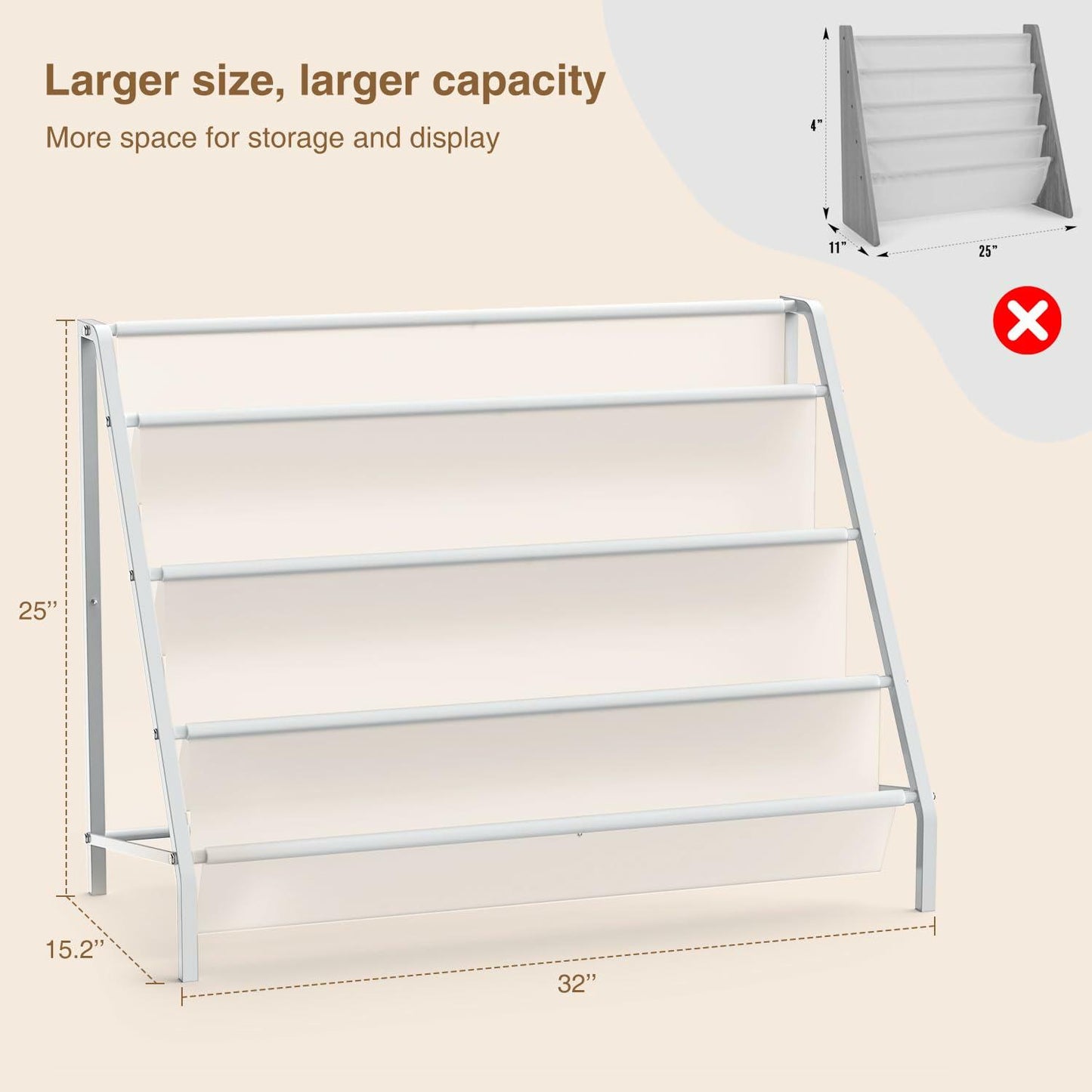 HAVEDAWN High-Transparent 4 Tier Kids Bookshelf, Sturdy Metal Large Size Book Rack Storage for Kids - Toddler Book Shelf Display for Nurasery, Kids Room, Deep Size Bookshelf Hold More Books