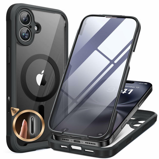 Miracase Magnetic for iPhone 16 Plus Case Full-Body Phone with Built-in Glass Screen Protector, [Compatible with MagSafe] Military Drop Proof 16 Plus Cover Bumper 6.7 inch, Black