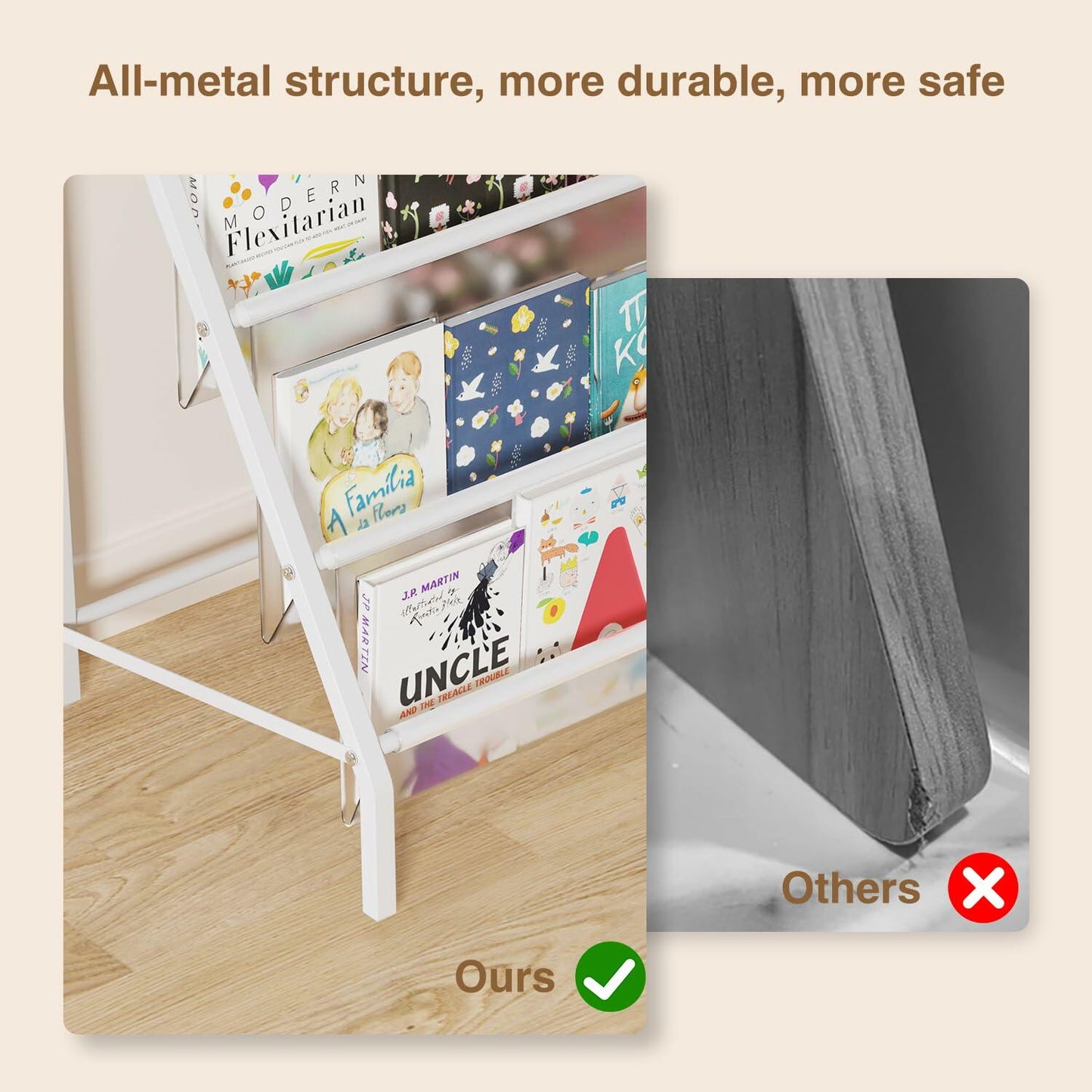 HAVEDAWN High-Transparent 4 Tier Kids Bookshelf, Sturdy Metal Large Size Book Rack Storage for Kids - Toddler Book Shelf Display for Nurasery, Kids Room, Deep Size Bookshelf Hold More Books