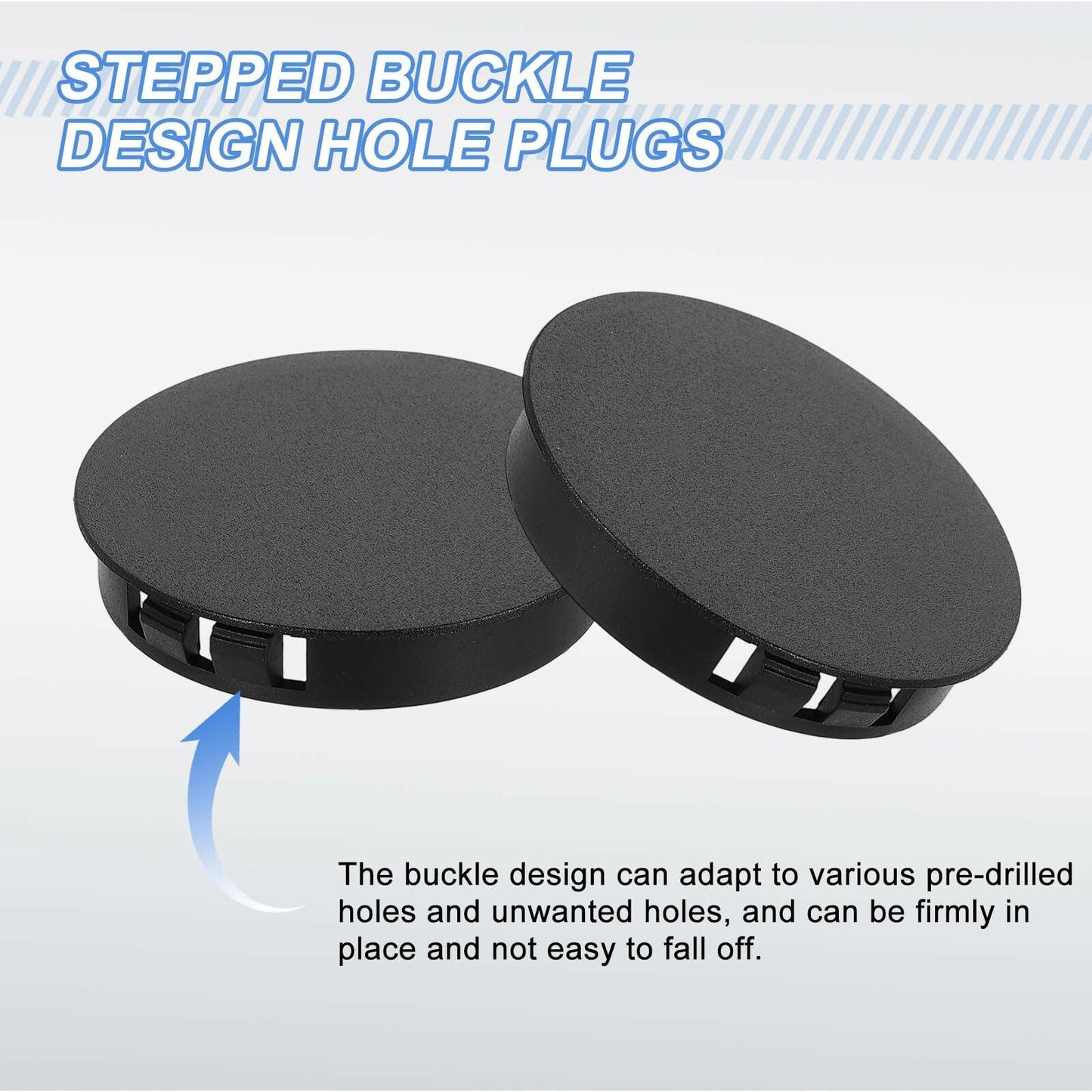 uxcell 4Pcs Plastic Hole Plugs, 55mm(2-3/16") Flush Type Panel Plugs, Round Snap Knockout Locking Plugs for Furniture Insert End Caps Panels, Black