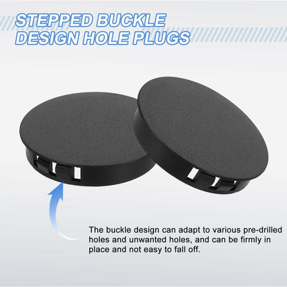 uxcell 4Pcs Plastic Hole Plugs, 55mm(2-3/16") Flush Type Panel Plugs, Round Snap Knockout Locking Plugs for Furniture Insert End Caps Panels, Black