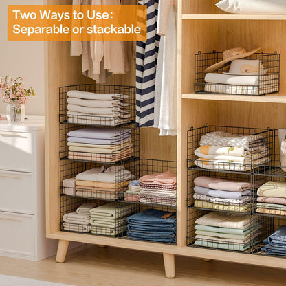 Yociyoga 6-Tier Stackable Closet Organizers and Storage Shelves, Closet Shelf Organizer Basket Bins, Foldable Sweater Storage for Clothes Organizer System, Black（Patent Pending）