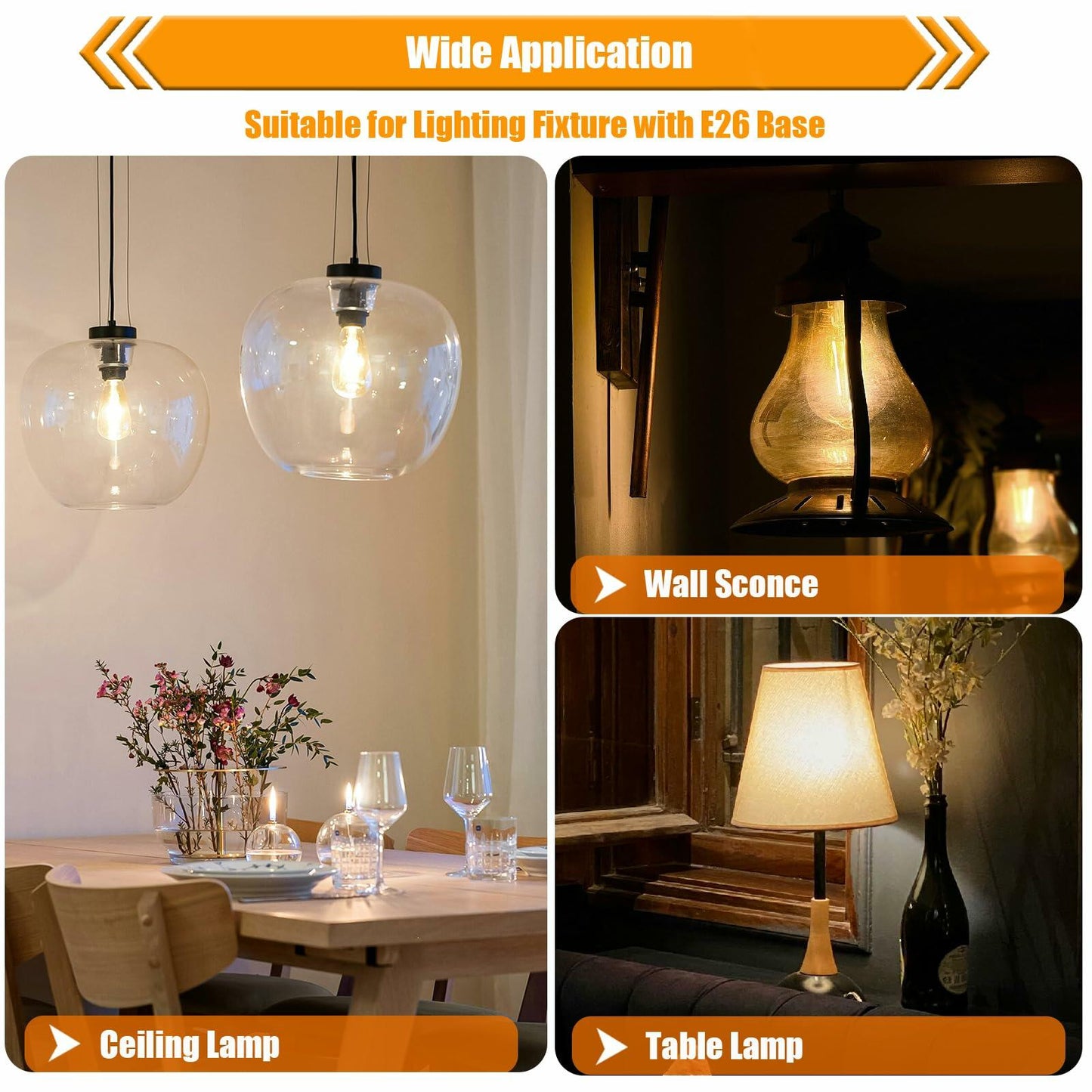 winsaLED LED Light Bulbs 40 Watt Equivalent, 2700K Soft Warm Light Bulbs, 4W LED ST19 Edison Bulbs, 450LM, E26 Medium Base, High CRI 90+, Not Dimmable, Pack of 12