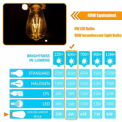 winsaLED LED Light Bulbs 40 Watt Equivalent, 2700K Soft Warm Light Bulbs, 4W LED ST19 Edison Bulbs, 450LM, E26 Medium Base, High CRI 90+, Not Dimmable, Pack of 12