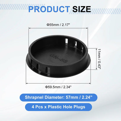 uxcell 4Pcs Plastic Hole Plugs, 55mm(2-3/16") Flush Type Panel Plugs, Round Snap Knockout Locking Plugs for Furniture Insert End Caps Panels, Black
