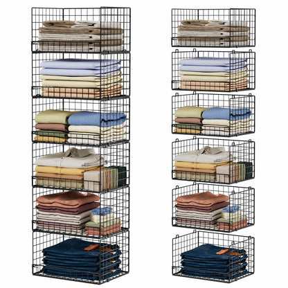 Yociyoga 6-Tier Stackable Closet Organizers and Storage Shelves, Closet Shelf Organizer Basket Bins, Foldable Sweater Storage for Clothes Organizer System, Black（Patent Pending）