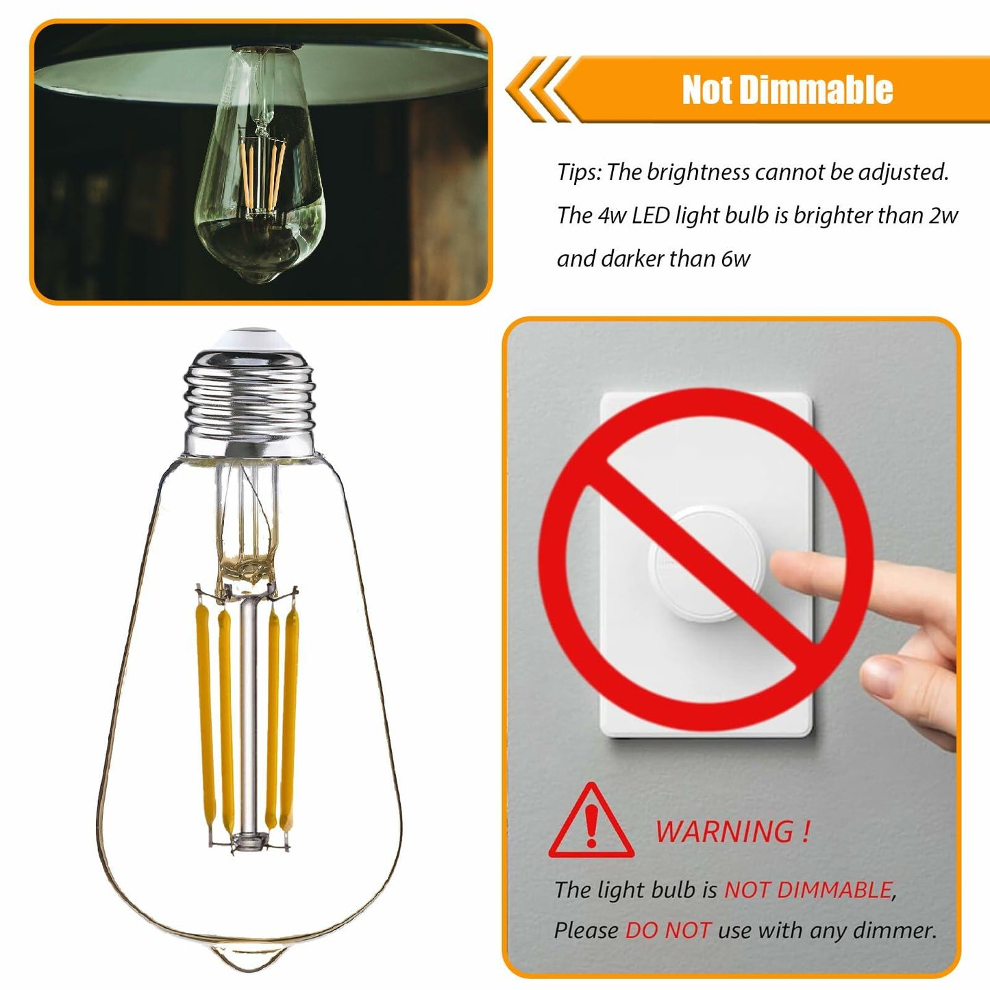 winsaLED LED Light Bulbs 40 Watt Equivalent, 2700K Soft Warm Light Bulbs, 4W LED ST19 Edison Bulbs, 450LM, E26 Medium Base, High CRI 90+, Not Dimmable, Pack of 12